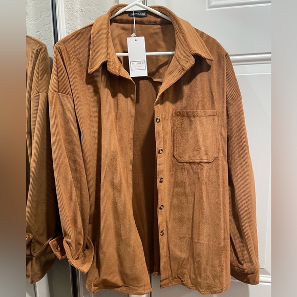 Womens Corduroy Button Down Shacket Casual Long Sleeve Shirt Jacket Oversized - Picture 1 of 5